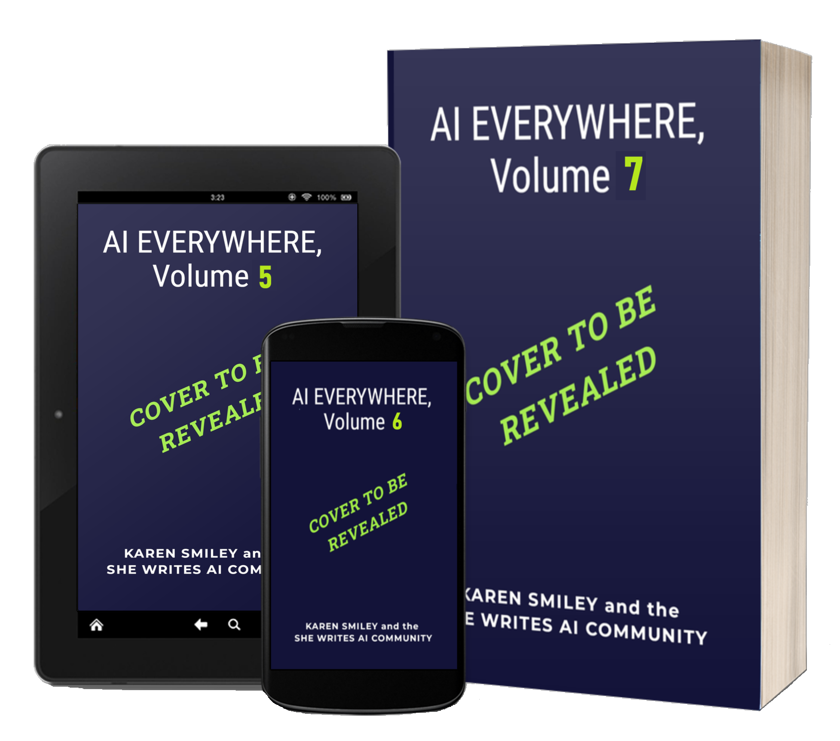 3D image of the preliminary covers of AI Everywhere Book3